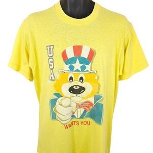 Vintage Uncle Sam Bear T Shirt Mens Size Medium 80s 90s USA Wants You Patriotic